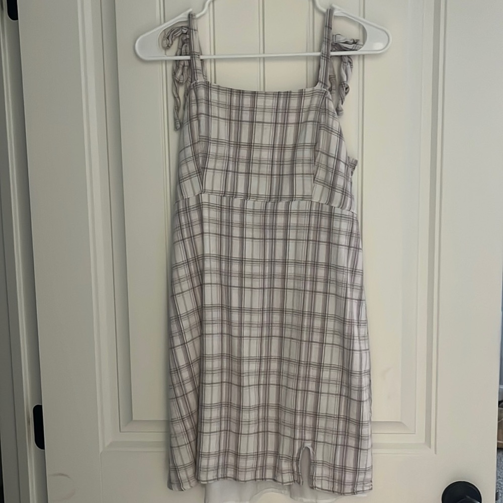 Hollister mini summer dress, medium, plaid purple, white and grey